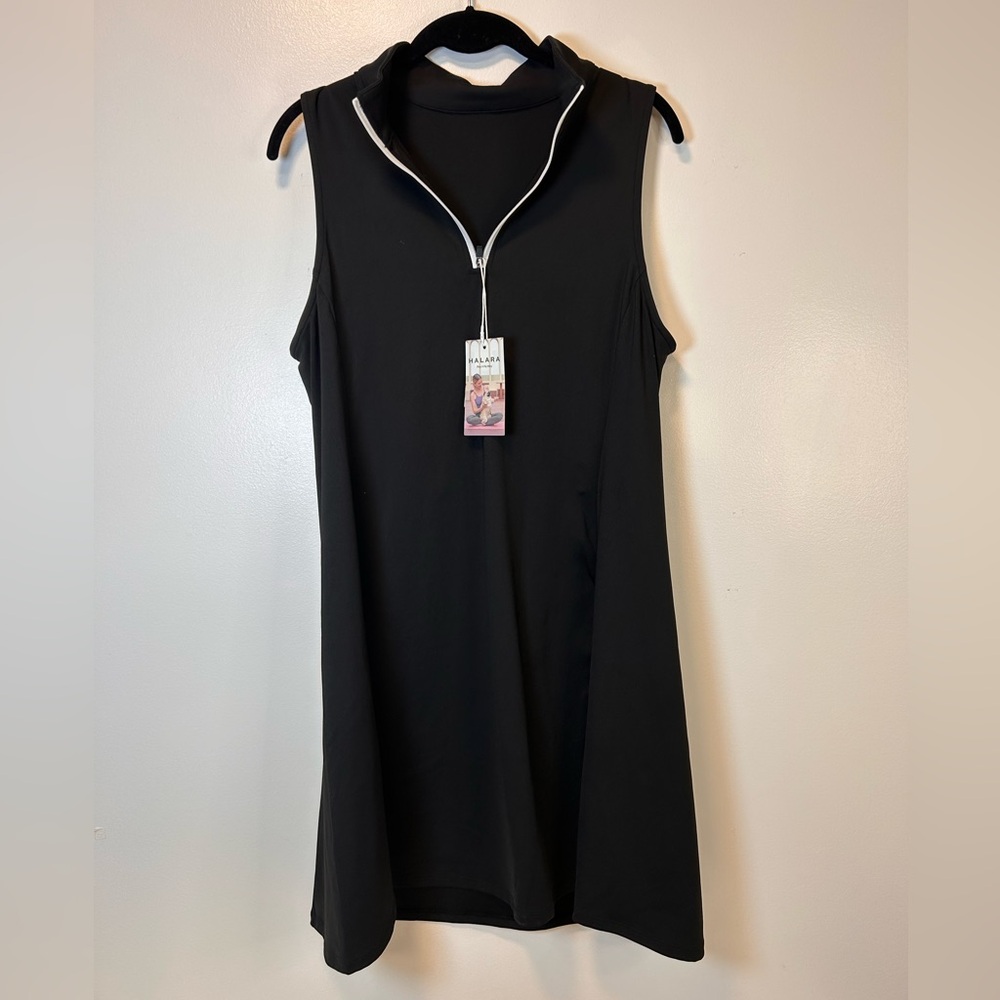 HALARA Black Sleeveless Quarter Zip Active Tennis Dress with White Trim Size XL - Picture 1 of 6